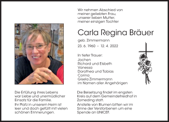 Traueranzeige von Carla Regina Bräuer von Süddeutsche Zeitung