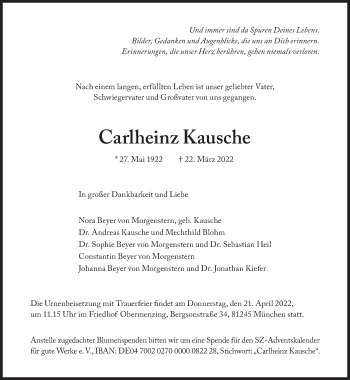 Traueranzeige von Carlheinz Kausche von Süddeutsche Zeitung