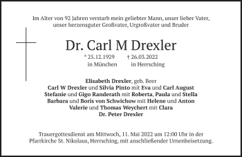 Traueranzeige von Carl M. Drexler von Süddeutsche Zeitung