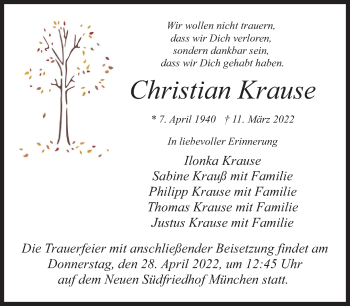 Traueranzeige von Christian Krause von Süddeutsche Zeitung