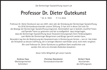 Traueranzeige von Dieter Gutekunst von Süddeutsche Zeitung