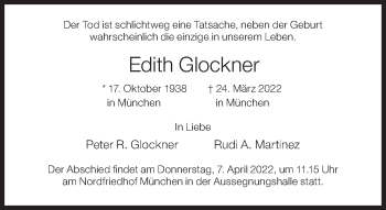 Traueranzeige von Edith Glockner von Süddeutsche Zeitung