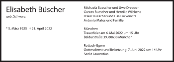 Traueranzeige von Elisabeth Büscher von Süddeutsche Zeitung