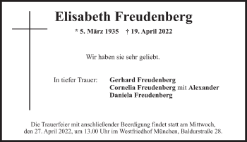 Traueranzeige von Elisabeth Freudenberg von Süddeutsche Zeitung