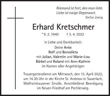 Traueranzeige von Erhard Kretschmer von Süddeutsche Zeitung