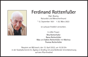 Traueranzeige von Ferdinand Rottenfußer von Süddeutsche Zeitung