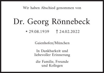 Traueranzeige von Georg Rönnebeck von Süddeutsche Zeitung