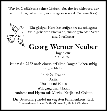 Traueranzeige von Georg Werner Neuber von Süddeutsche Zeitung