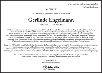 Traueranzeige von Gerlinde Engelmann von Süddeutsche Zeitung