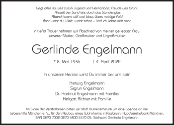 Traueranzeige von Gerlinde Engelmann von Süddeutsche Zeitung