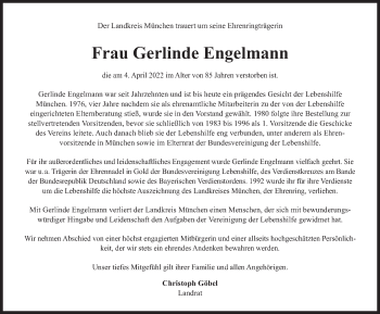 Traueranzeige von Gerlinde Engelmann von Süddeutsche Zeitung