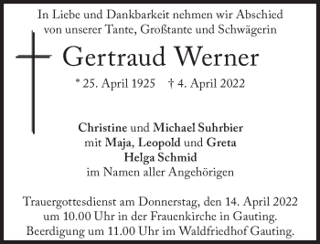 Traueranzeige von Gertraud Werner von Süddeutsche Zeitung