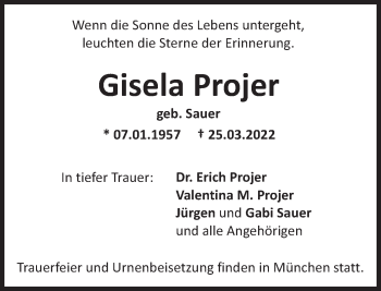 Traueranzeige von Gisela Projer von Süddeutsche Zeitung