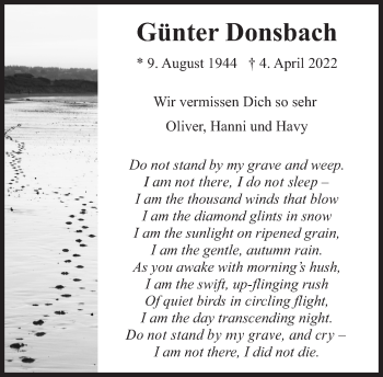 Traueranzeige von Günter Donsbach von Süddeutsche Zeitung