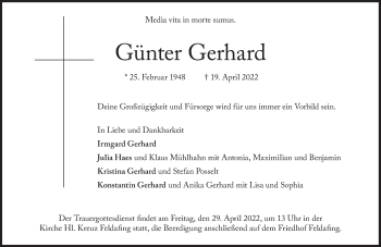 Traueranzeige von Günter Gerhard von Süddeutsche Zeitung