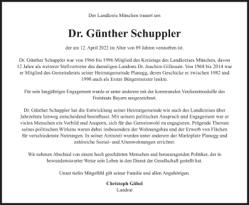Traueranzeige von Günther Schuppler von Süddeutsche Zeitung