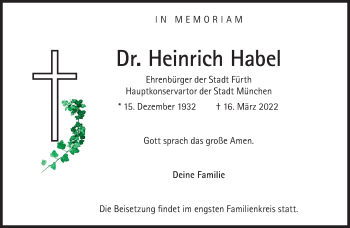 Traueranzeige von Habel Heinrich von Süddeutsche Zeitung