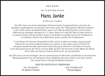 Traueranzeige von Hans Janke von Süddeutsche Zeitung