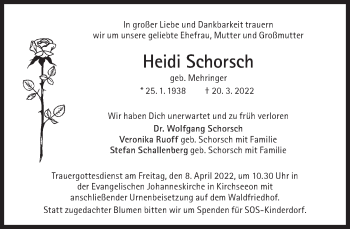 Traueranzeige von Heidi Schorsch von Süddeutsche Zeitung
