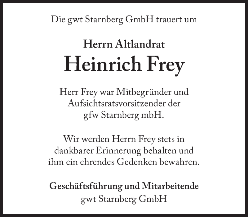  Traueranzeige für Heinrich Frey vom 19.04.2022 aus Süddeutsche Zeitung
