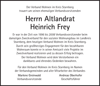 Traueranzeige von Heinrich Frey von Süddeutsche Zeitung