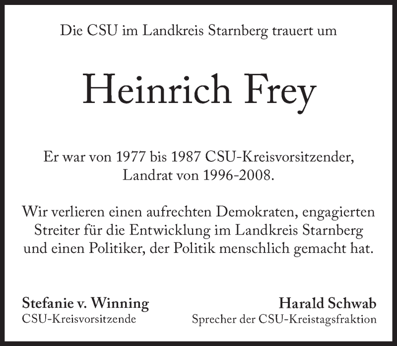  Traueranzeige für Heinrich Frey vom 13.04.2022 aus Süddeutsche Zeitung