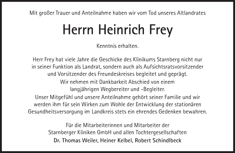  Traueranzeige für Heinrich Frey vom 16.04.2022 aus Süddeutsche Zeitung