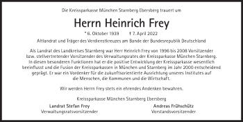 Traueranzeige von Heinrich Frey von Süddeutsche Zeitung