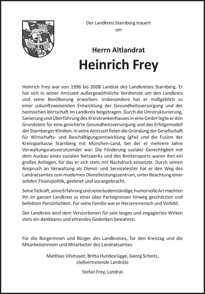  Traueranzeige für Heinrich Frey vom 12.04.2022 aus Süddeutsche Zeitung