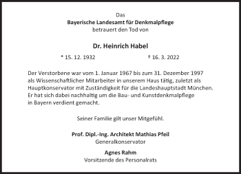 Traueranzeige von Heinrich Habel von Süddeutsche Zeitung