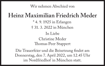 Traueranzeige von Heinz Maximilian Friedrich Meder von Süddeutsche Zeitung