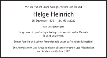 Traueranzeige von Helge Heinrich von Süddeutsche Zeitung