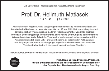 Traueranzeige von Hellmuth Matiasek von Süddeutsche Zeitung