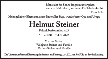 Traueranzeige von Helmut Steiner von Süddeutsche Zeitung