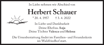 Traueranzeige von Herbert Schauer von Süddeutsche Zeitung