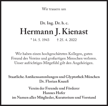 Traueranzeige von Hermann J. Kienast von Süddeutsche Zeitung