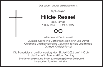 Traueranzeige von Hilde Ressel von Süddeutsche Zeitung