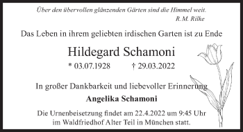 Traueranzeige von Hildegard Schamoni von Süddeutsche Zeitung