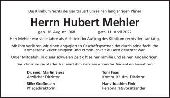 Traueranzeige von Hubert Mehler von Süddeutsche Zeitung