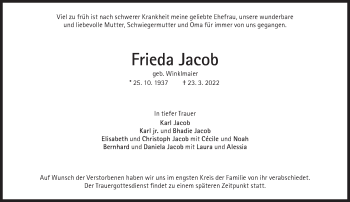 Traueranzeige von Jacob Frieda von Süddeutsche Zeitung