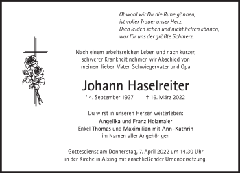 Traueranzeige von Johann Haselreiter von Süddeutsche Zeitung