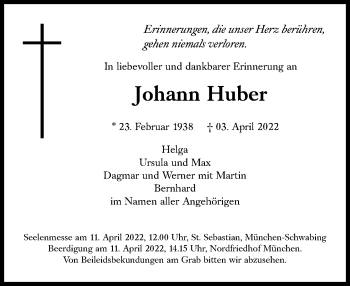 Traueranzeige von Johann Huber von Süddeutsche Zeitung