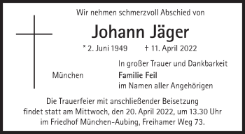Traueranzeige von Johann Jäger von Süddeutsche Zeitung