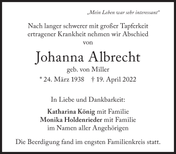 Traueranzeige von Johanna Albrecht von Süddeutsche Zeitung
