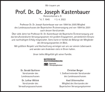 Traueranzeige von Josef Kastenbauer von Süddeutsche Zeitung