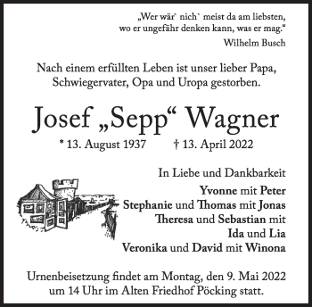 Traueranzeige von Josef Wagner von Süddeutsche Zeitung