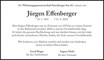 Traueranzeige von Jürgen Effenberger von Süddeutsche Zeitung