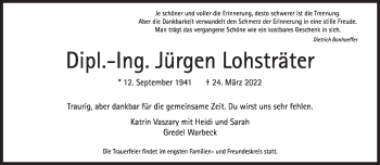 Traueranzeige von Jürgen Lohsträter von Süddeutsche Zeitung