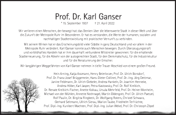 Traueranzeige von Karl Ganser von Süddeutsche Zeitung