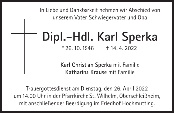 Traueranzeige von Karl Sperka von Süddeutsche Zeitung
